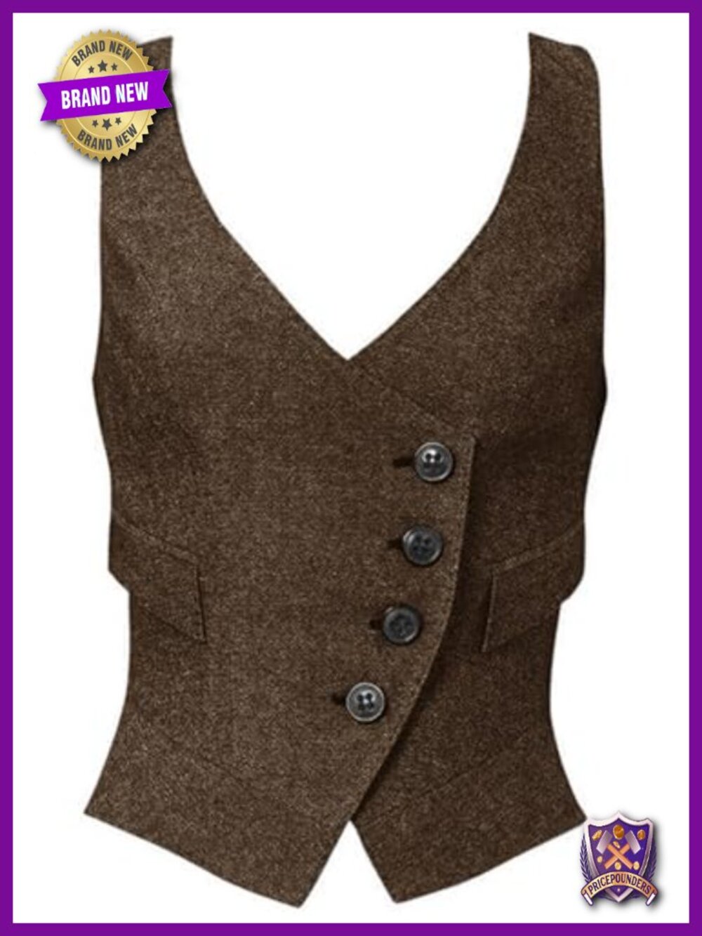 Herringbone Tweed Waistcoat Slim-Fit Sleeveless Button-Up Vest